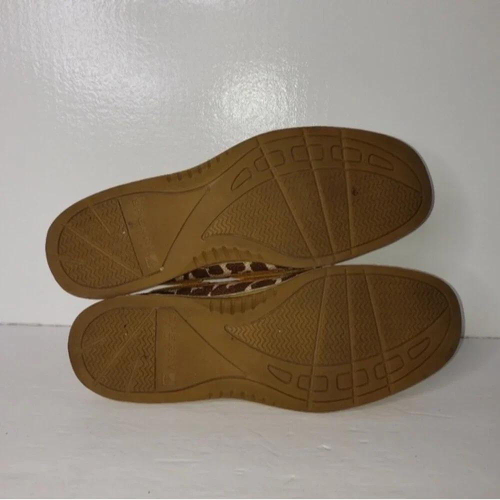 SPERRY ANGELFISH LEOPARD JACQUARD SLIP-ON BOAT SHOES TOPSIDER TAN/GOLD SIZE 6.5